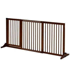 PawHut Freestanding Length Adjustable Wooden Pet Gate with Lockable Door 3 Panels, Brown